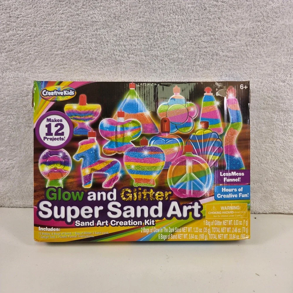 Creative Kids Glow and Glitter Super Sand Art Creation Kit Makes 12 Projects